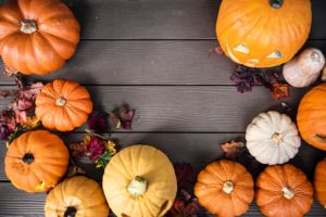 pumpkins on a table. Halloween party