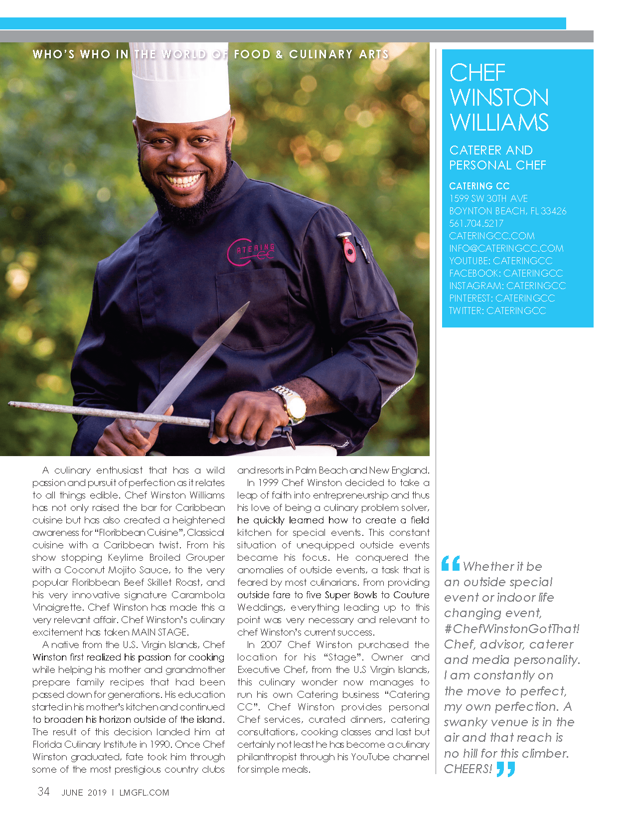 You are currently viewing Chef Winston named Who’s Who in Food & Culinary Arts by BocaDelray Lifestyle Magazine